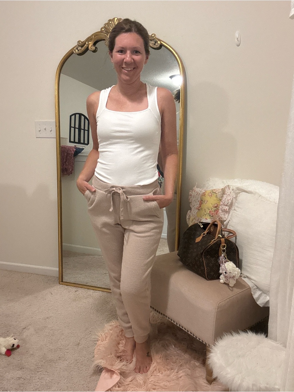 Ultra flirt Beige ribbed Knit Drawstring Jogger Pants